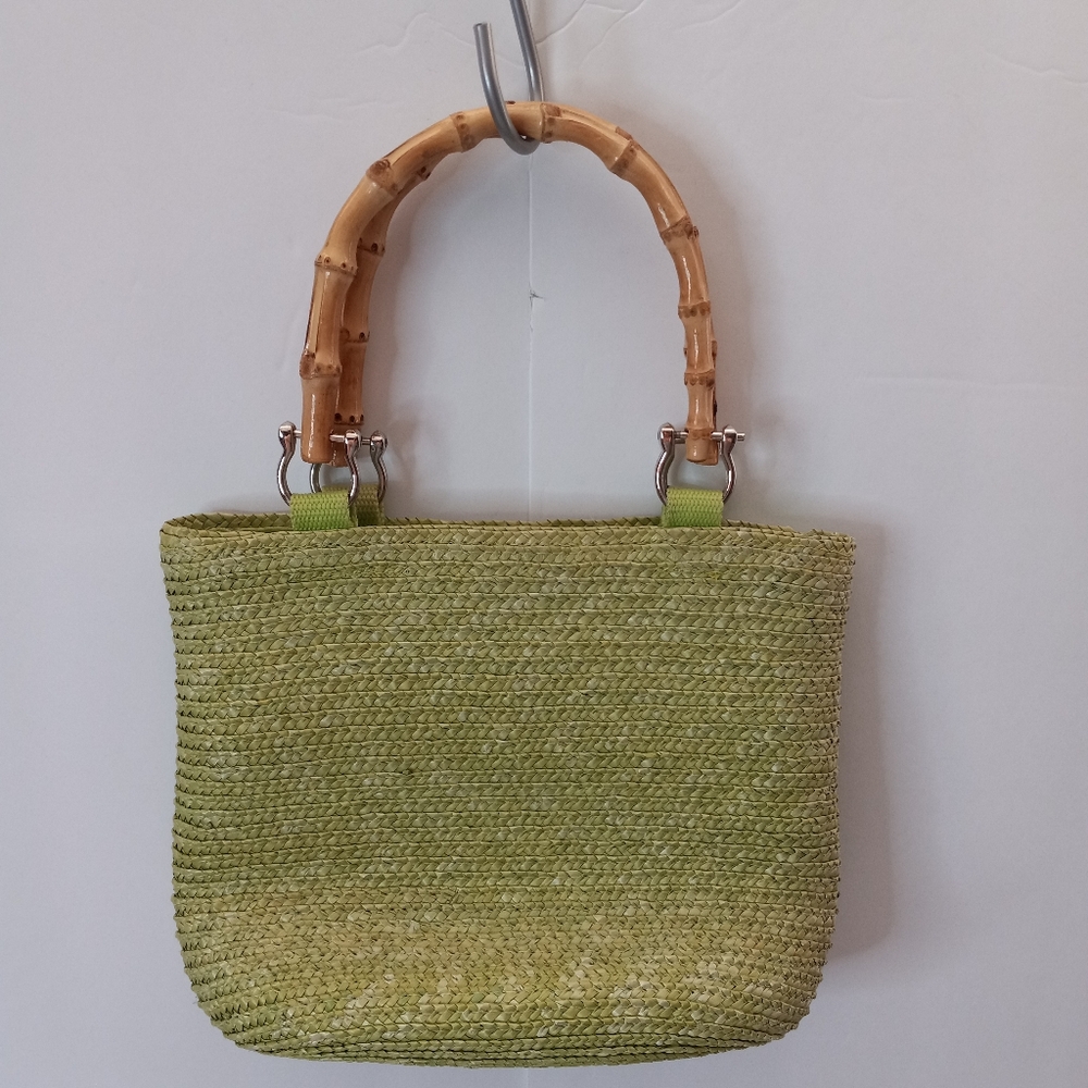 Vintage Y2K Lime Green Straw & Bamboo Handbag - Picture 2 of 8